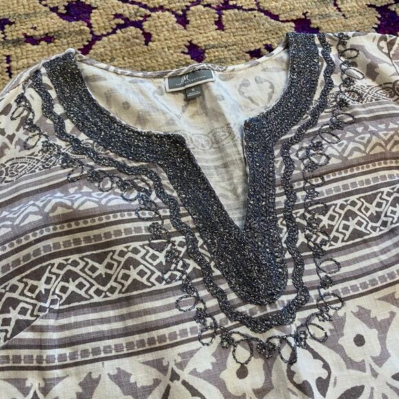 JM Collection white and dusty purple 3/4 sleeve linen top size small - Picture 5 of 8